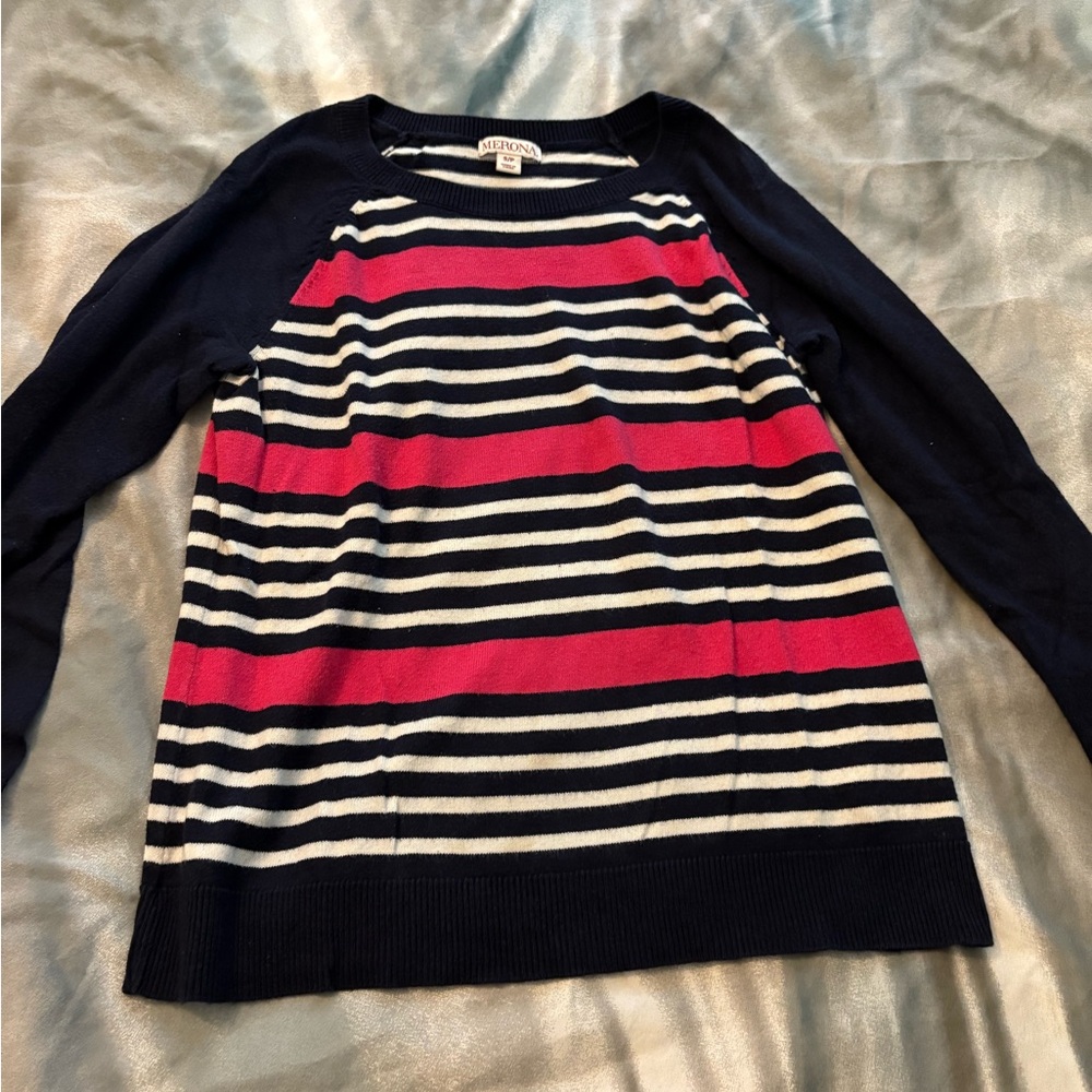 Merona Women's Striped Sweater - Navy, Red, and White